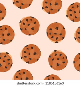 Pattern of cookies on beige background. Seamless cookies wallpaper.
