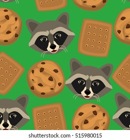pattern with cookies and raccoon