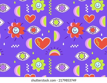  pattern of cool groovy flower Y2k style, Nostalgia for the 2000 years. vector illustration.