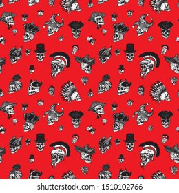 
Pattern with cool skulls of different nations of the world.