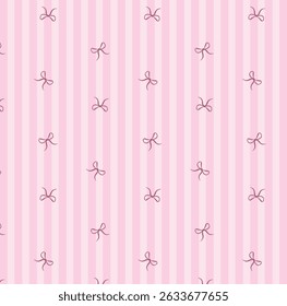 Pattern coquette gift bow with line background. Vector Illustration of vintage bows. Cute trendy line art. Color ribbons. Trendy pyjamas clothes decoration for girls. Dress for girls pattern. Kids art