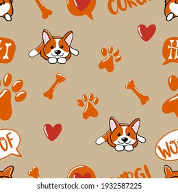 Pattern Corgi dog Cute welsh corgi vector cartoon illustration isolated. Funny corgi butt modern flat design element for badges, labels, cards