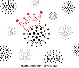 Pattern with coronavirus on a white background. Pandemic and corona virus outbreaks. Time of coronavirus. Crowned virus Covid 19 - king of viruses.