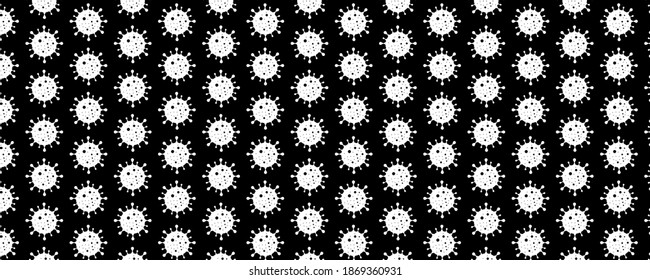 Pattern with coronaviruses, panoramic black and white illustration. The concept of infectious pandemic, influenza.