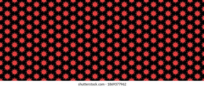 Pattern with coronaviruses, panoramic black-red illustration. The concept of infectious pandemic, influenza.
