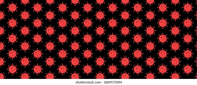 Pattern with coronaviruses, panoramic black-red illustration. The concept of infectious pandemic, influenza.