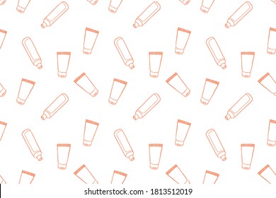 Patrón con botella de plástico cosmético para crema, líquidos, pulverizaciones.