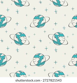 Padrão com universo estelar cósmico. Desenhado à mão esboço estilo doodle, fundo bonito com planetas Saturno e estrelas.