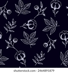  Pattern Of Cotton Buds.Seamless pattern. A pattern with an image of a cotton plant.