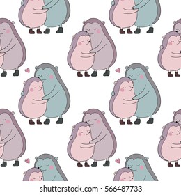Pattern with a couple of cute cartoon hedgehogs. Funny animals. Vector illustration for children design.