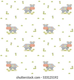 pattern cow background domestic kids textile fabric on the grass chewing flower