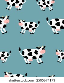 Pattern cow cute on blue background.