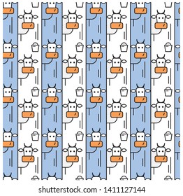 Pattern with cows and a bucket of milk, in the style of infographics