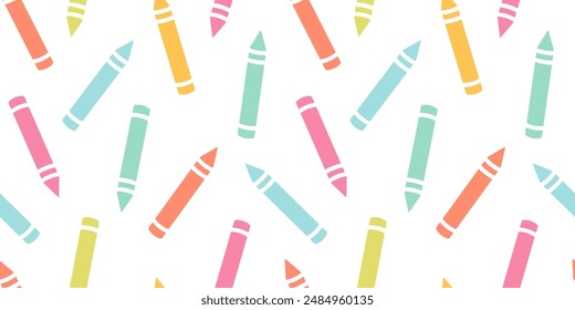 Patrón con lápices de colores. Patrón de regreso a la escuela con tiza para niños. Patrón sin costura aislado sobre fondo blanco. Anuncio de moda, tarjeta, fondo, textil, envoltura, Fondo de pantalla. Ilustración vectorial