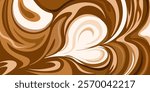 Pattern of cream in a cup of coffee abstract in the form of a heart stains transitions of shades of beige on a brown background Vector