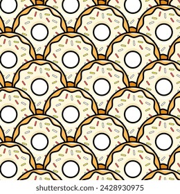 Pattern with cream donuts. White background
