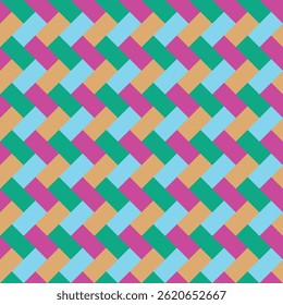 Pattern created by green, neon pink, gold and light blue diagonal rectangles