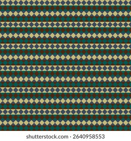 Pattern created by khaki, teal green, indigo blue and brown diamonds