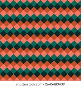 Pattern created by peach, orange, green and black diamonds