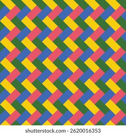 Pattern created by yellow, green, blue and pink diagonal rectangles