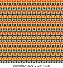 Pattern created by yellow, red, blue and dark brown diamonds