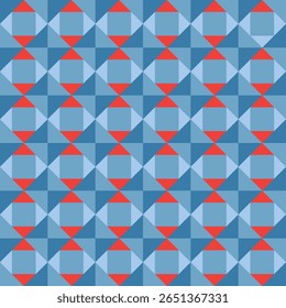 Pattern created from calming shades of blue and orange triangles and blue squares