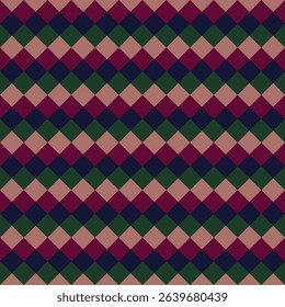 Pattern created from dusty pink, purple, navy blue and bottle green diamonds 