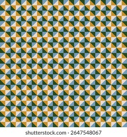 Pattern created from forest green, gold, fawn and blue triangles 