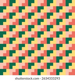 Pattern created from forest green, terracotta, blush pink and lemon yellow L shapes