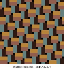 Pattern created from gold, brown, jade and dark brown rectangles, and small black squares