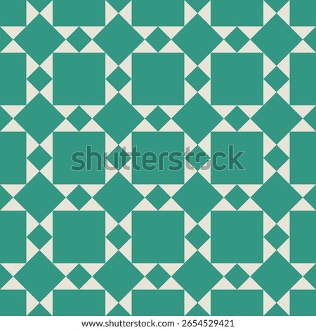 Pattern created from green squares and diamonds against an off-white background