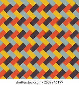 Pattern created from grey-blue, yellow, orange and dark brown diagonal rectangles