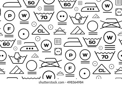 Pattern created from laundry washing symbols on a white background