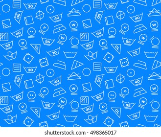 Pattern created from laundry washing symbols on a blue background. Seamless vector