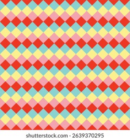 Pattern created from mint green, lemon, pink and orange diamonds 