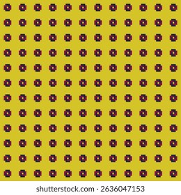 Pattern created with navy blue and deep red interlocking rectangles on a yellow background