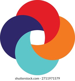 Pattern created from neon cyan, navy blue, red and orange crescents on a transparent background