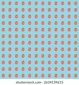 Pattern created with neon orange and peach interlocking rectangles on a pale blue background