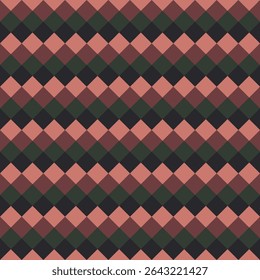Pattern created from pink, bottle green, and navy blue diamonds 