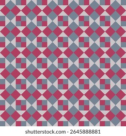 Pattern created from pink and grey squares on a pale grey background