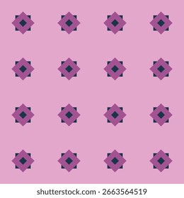 Patrón creado a partir de diamantes púrpuras sobre cuadrados azules oscuros, sobre un fondo rosa