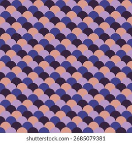 Pattern created from rows of overlapping deep purple, violet, lavender and dusty pink circles
