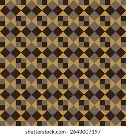 Pattern created from taupe and dark brown squares on a gold background
