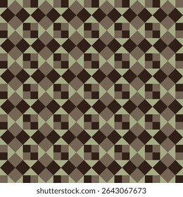 Padrão criado a partir de quadrados de taupe e marrom escuro em um fundo verde sábio