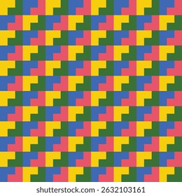 Pattern created from yellow, green, blue and pink L shapes