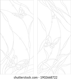 Pattern for creating stained glass in the Tiffany technique for partitions or windows.