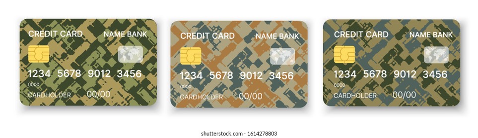 Pattern credit card in military abstract style stock illustration set of design elements