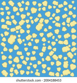 Pattern of crispy popcorn  on blue  background . Delicious snacks when watching a movie. vector illustration