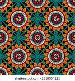 Pattern with crochet granny square with flowers wallpaper handmade decorative art design print