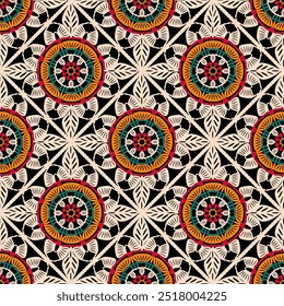 Pattern with crochet granny square with flowers wallpaper handmade decorative art design print